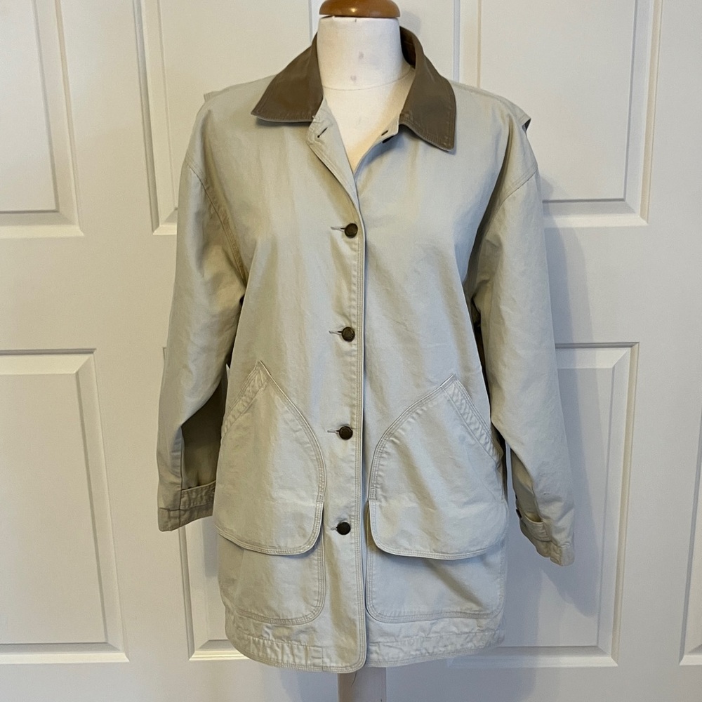 Woolrich Women's Light Tan Utility Jacket with Brown Collar